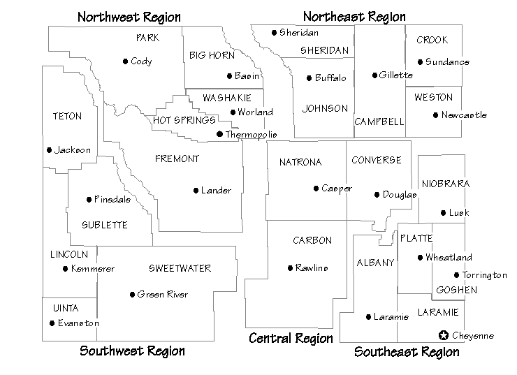 Wyoming Map of 
the Five Regions