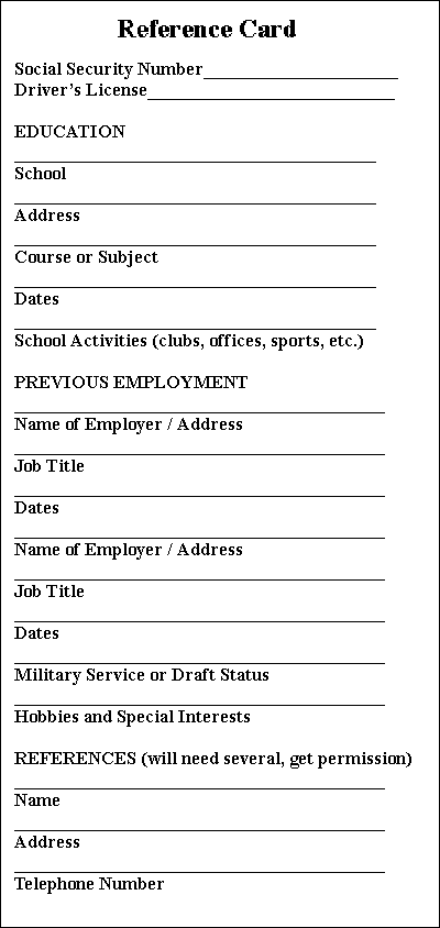 Reference Card