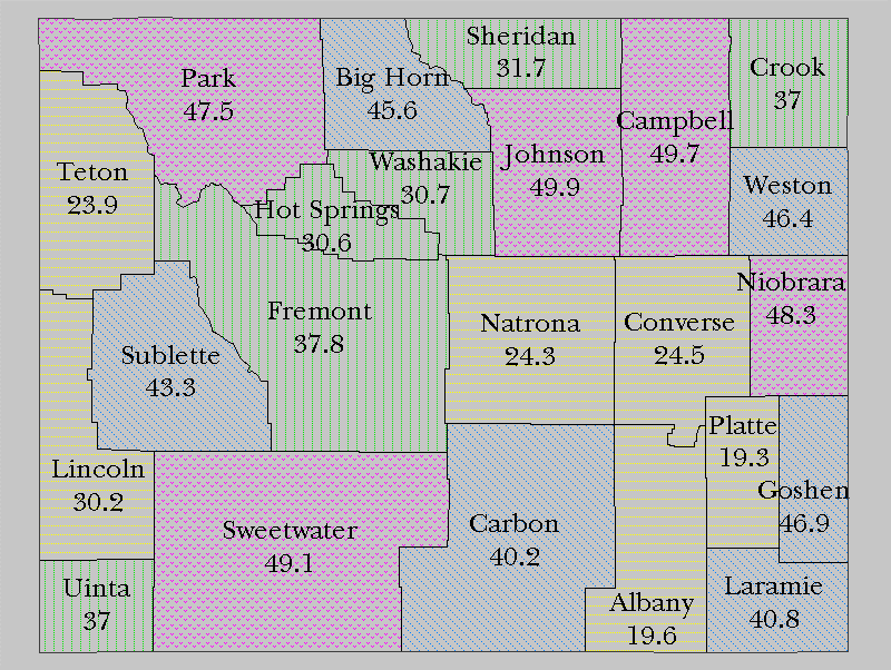 Map:  Percent of 1997 New Hires Utilizing Employment Services 1992-98 by County